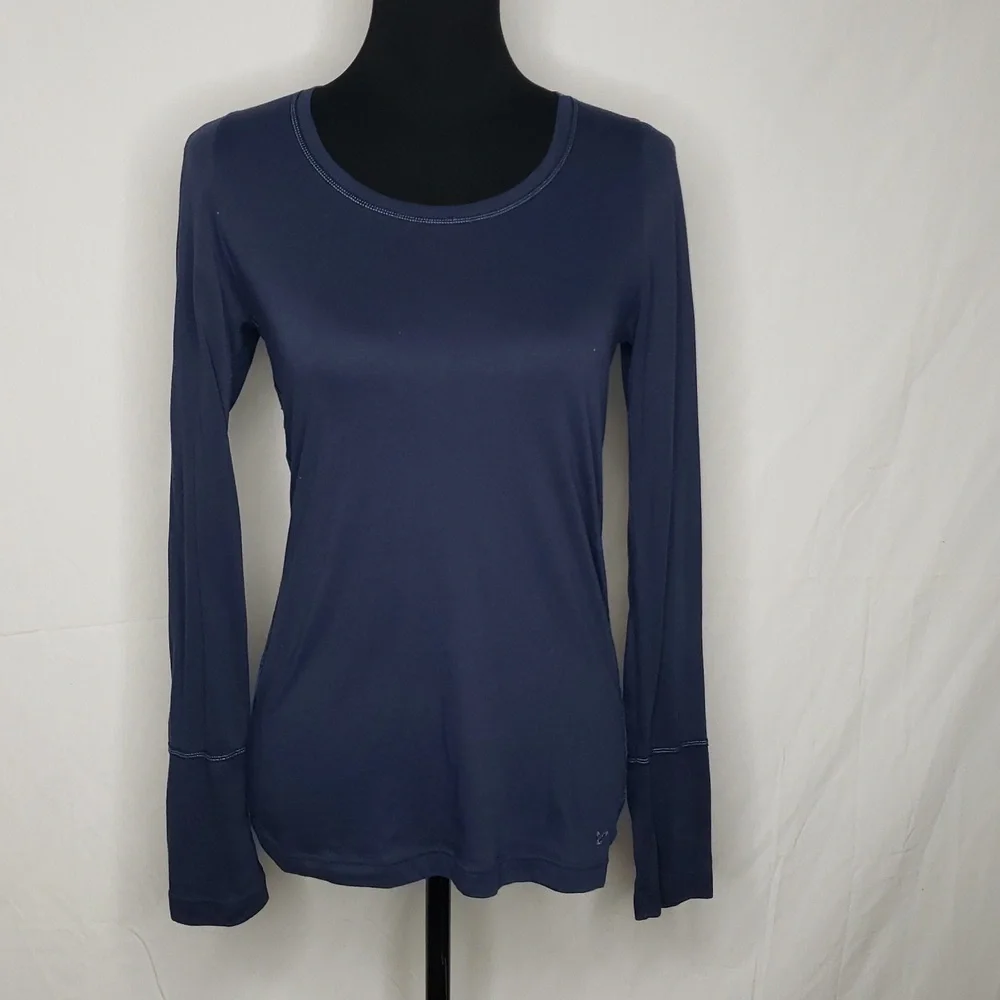 American Eagle Ribbed Knit Long Sleeves Fitted Top Size M Blue Preppy 90s Blue